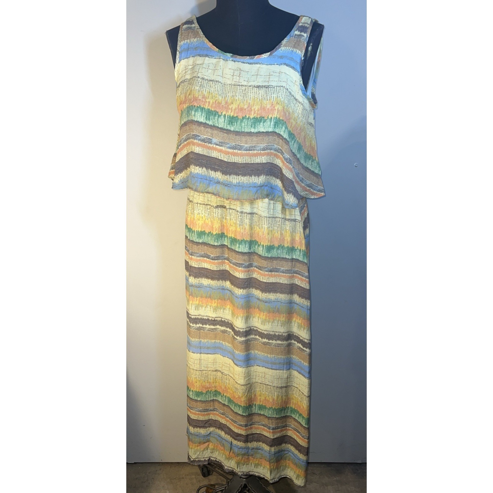 New Robert Louis Maxi Dress Sz Medium Aztec Boho Flowy Peasant